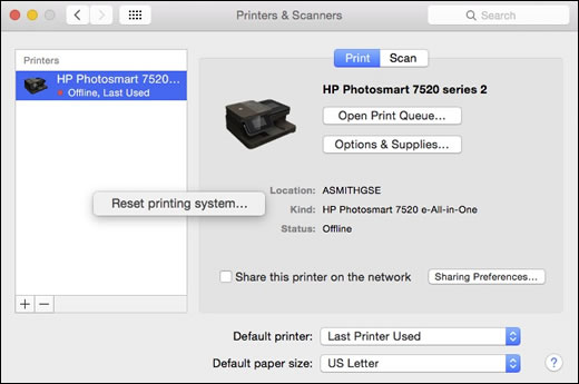 printer offline mac