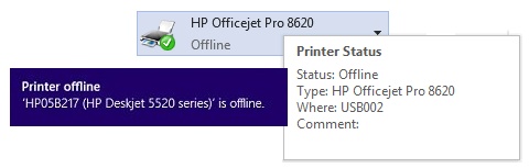 change printer status from offline to online